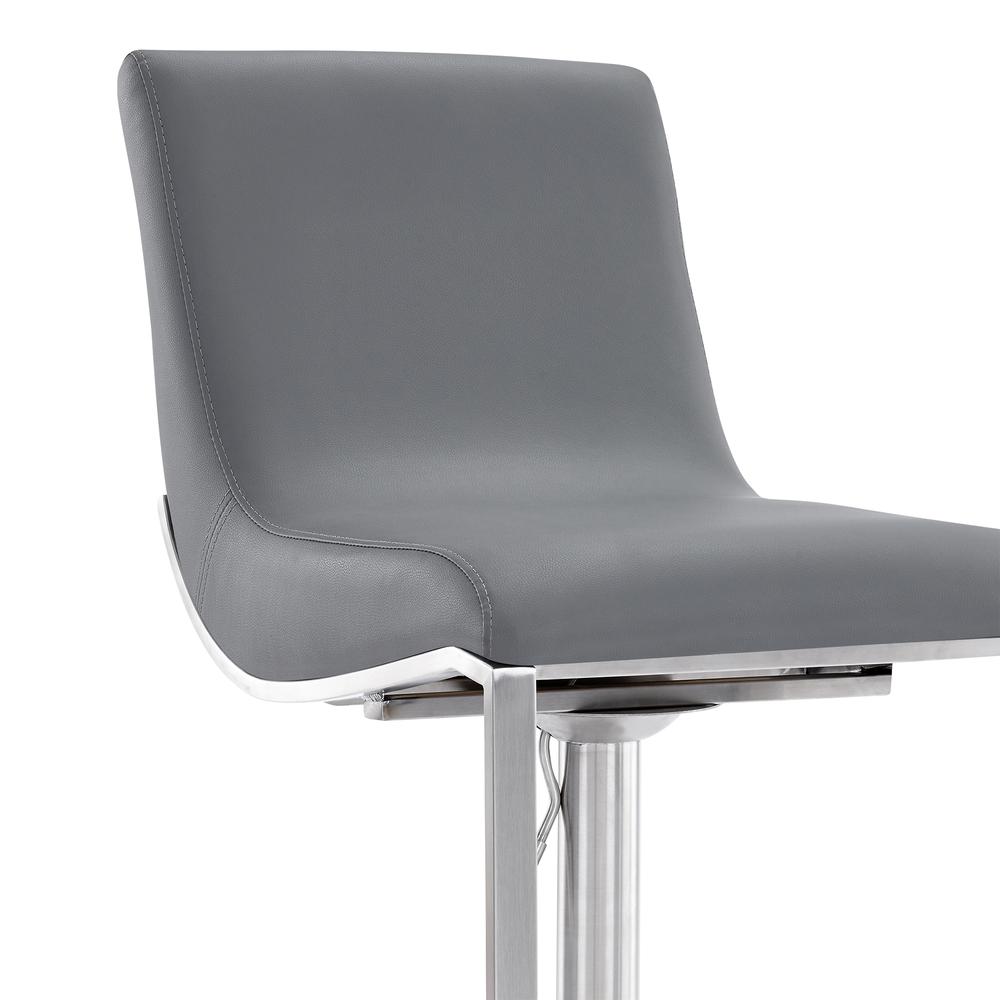 Contemporary Swivel Barstool in Brushed Stainless Steel and Grey Faux Leather. Picture 5