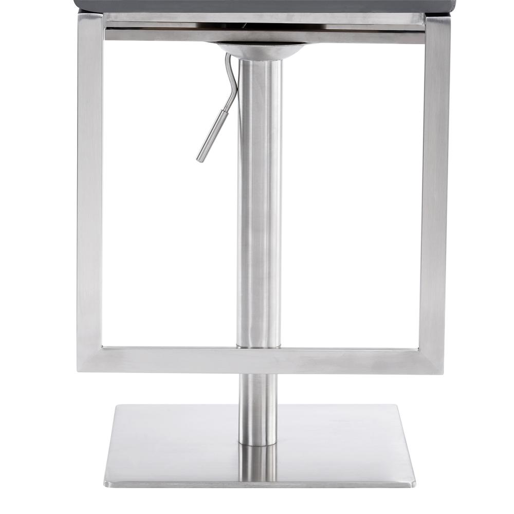 Contemporary Swivel Barstool in Brushed Stainless Steel and Grey Faux Leather. Picture 6
