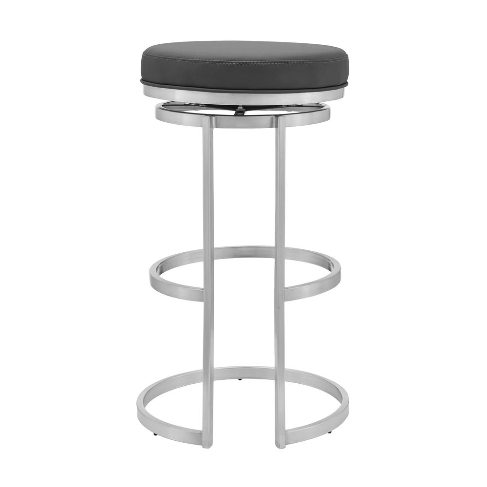 Vander 26" Gray Faux Leather and Brushed Stainless Steel Swivel Bar Stool. Picture 1