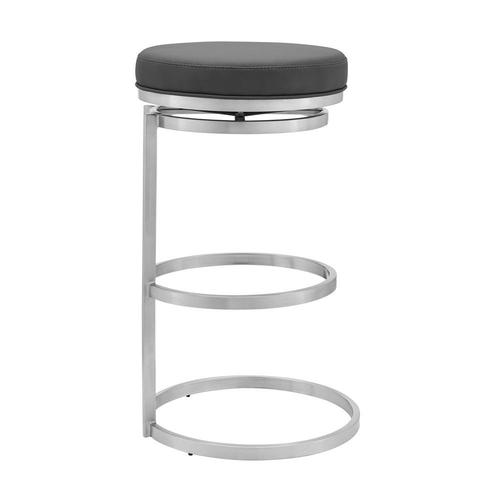 Vander 26" Gray Faux Leather and Brushed Stainless Steel Swivel Bar Stool. Picture 2