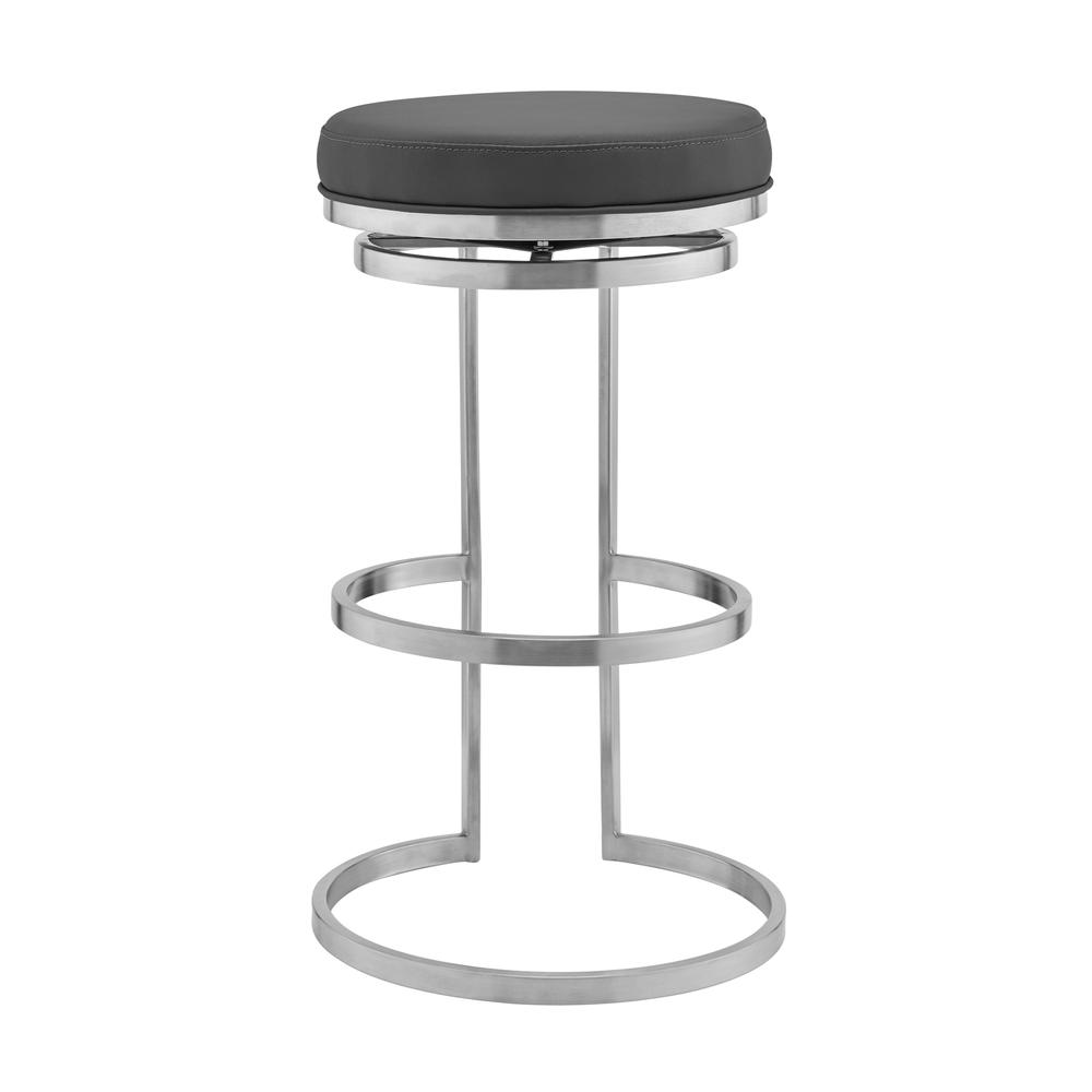 Vander 26" Gray Faux Leather and Brushed Stainless Steel Swivel Bar Stool. Picture 3