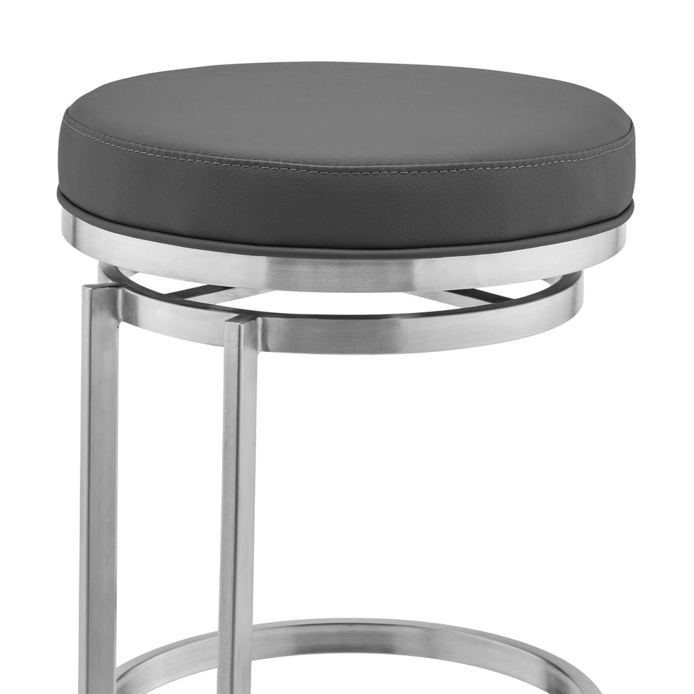 Vander 26" Gray Faux Leather and Brushed Stainless Steel Swivel Bar Stool. Picture 4