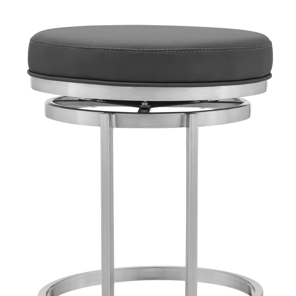 Vander 26" Gray Faux Leather and Brushed Stainless Steel Swivel Bar Stool. Picture 5