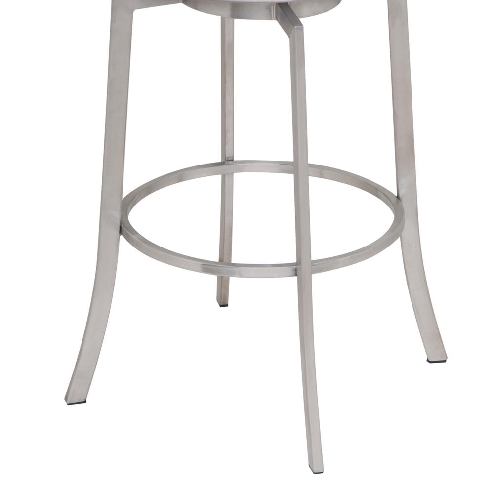 Armen Living Viper 26" Counter Height Swivel Barstool in Brushed Stainless Steel finish with White Faux Leather. Picture 3