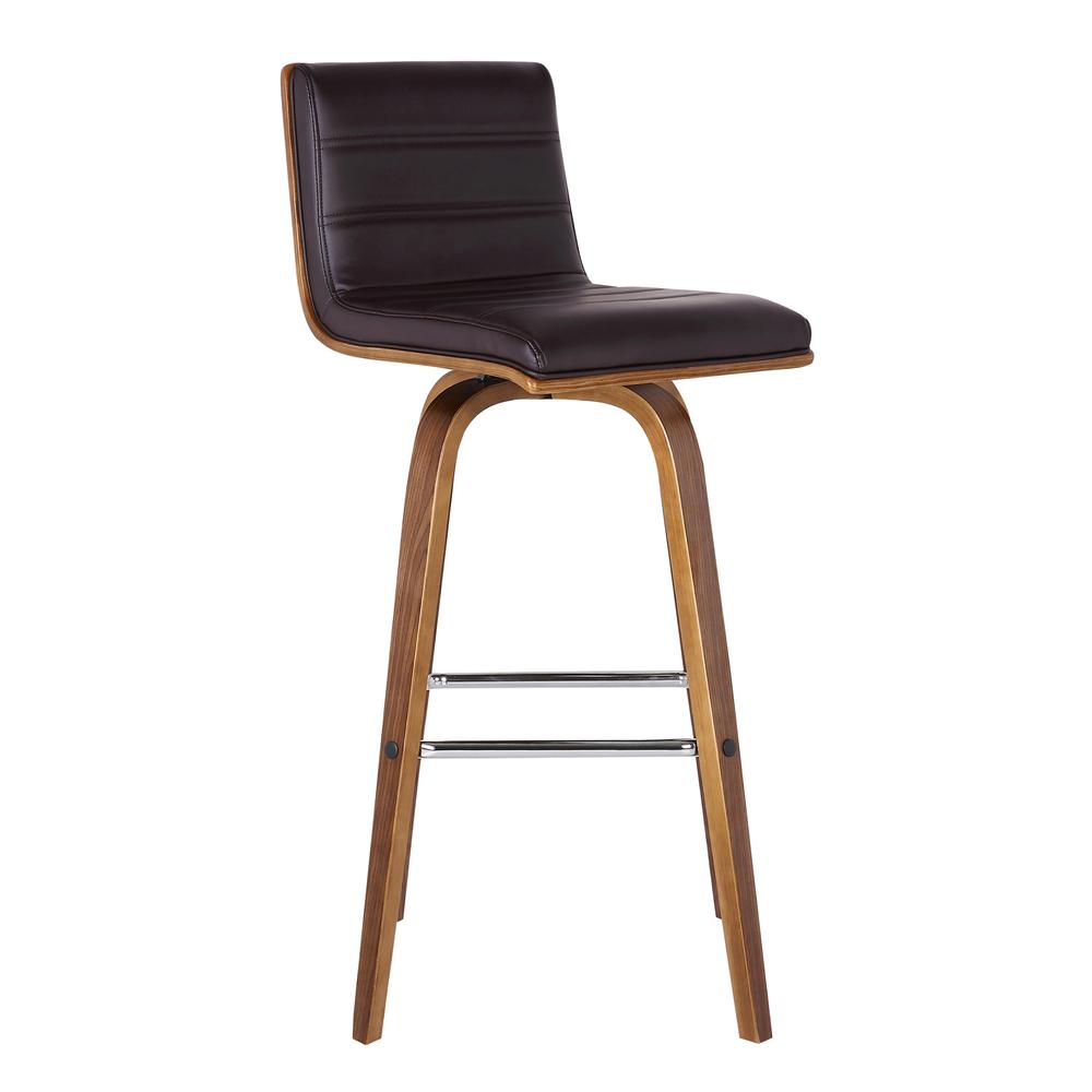30" Bar Height Barstool in Walnut Wood Finish - Brown Faux Leather. Picture 1