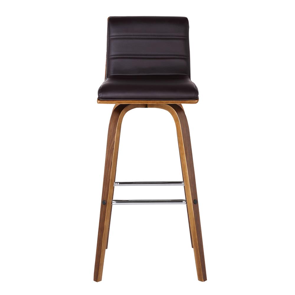 30" Bar Height Barstool in Walnut Wood Finish - Brown Faux Leather. Picture 3
