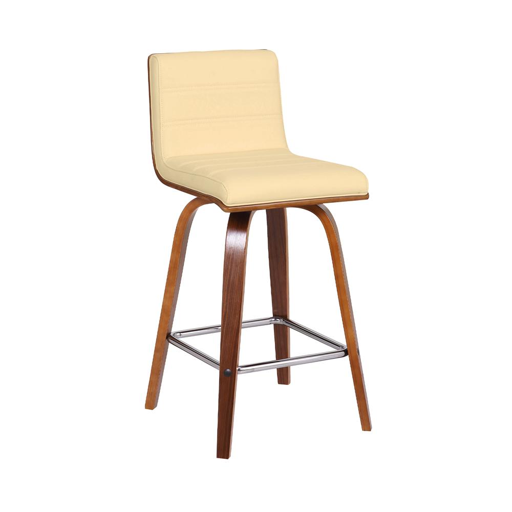 Vienna 26" Counter Height Barstool in Walnut Wood Finish with Cream Faux Leather. Picture 1
