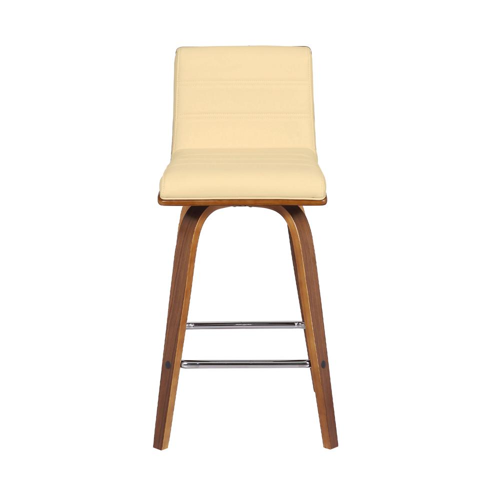 Vienna 26" Counter Height Barstool in Walnut Wood Finish with Cream Faux Leather. Picture 2