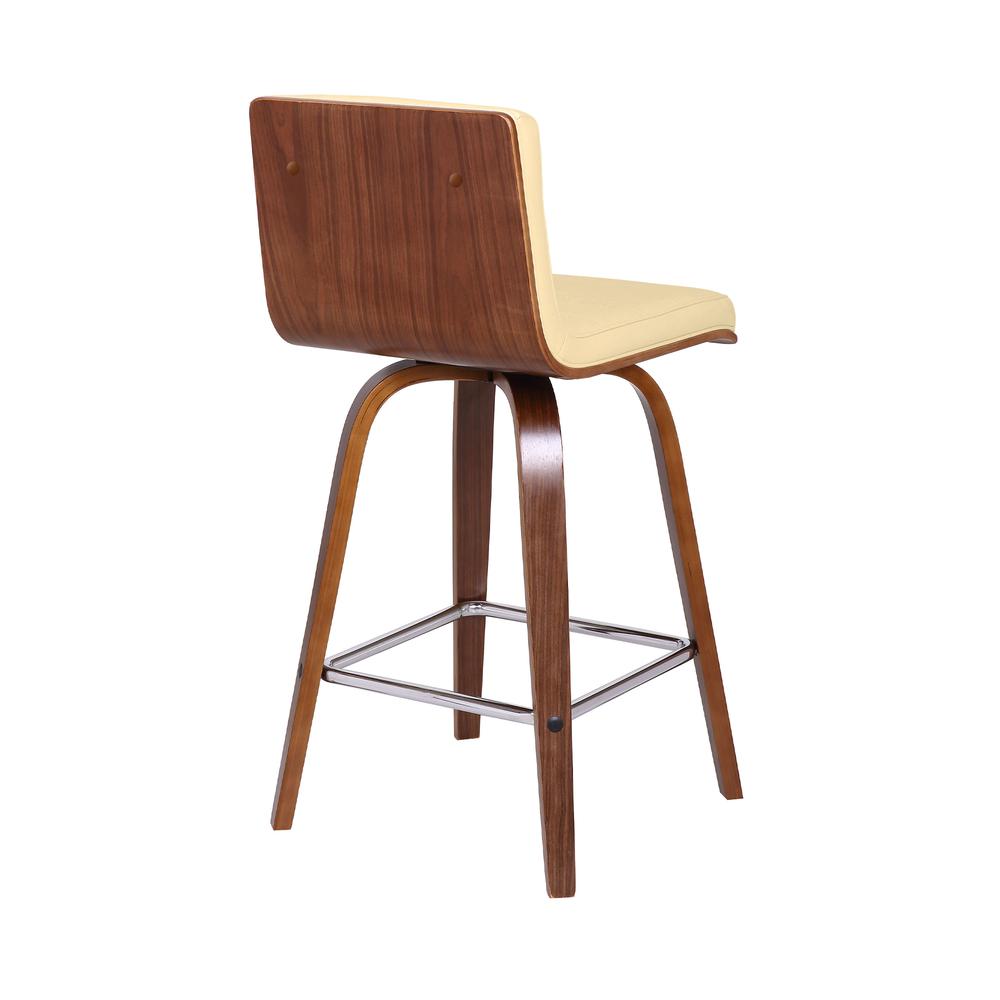 Vienna 26" Counter Height Barstool in Walnut Wood Finish with Cream Faux Leather. Picture 4