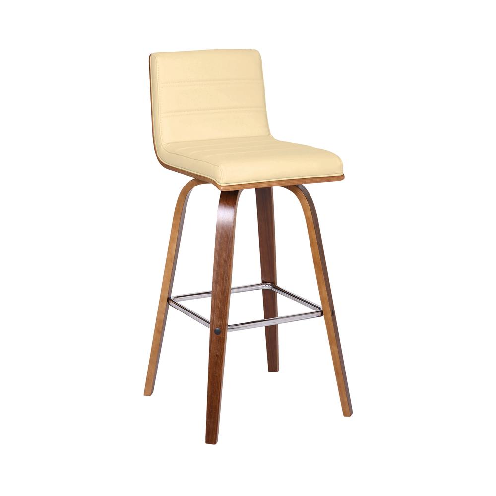 30" Bar Height Barstool in Walnut Wood Finish with Cream Faux Leather. Picture 1