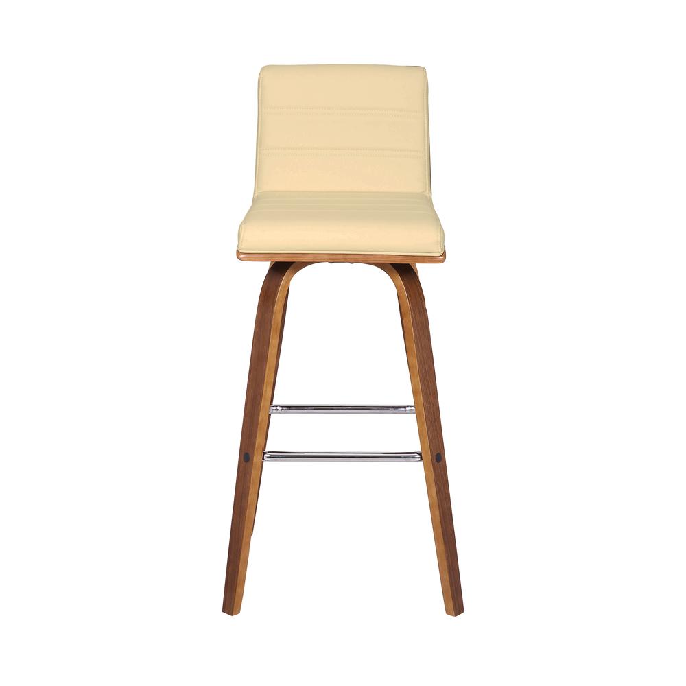 30" Bar Height Barstool in Walnut Wood Finish with Cream Faux Leather. Picture 2