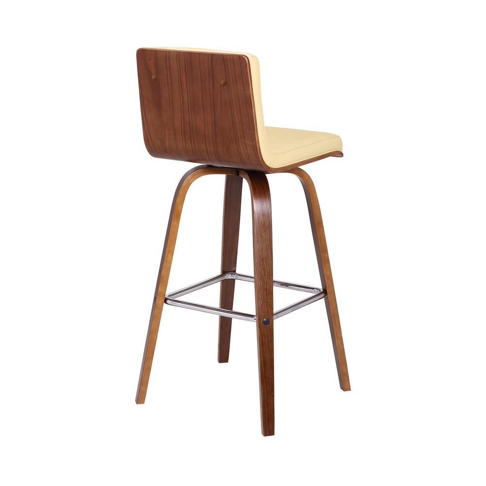 30" Bar Height Barstool in Walnut Wood Finish with Cream Faux Leather. Picture 4