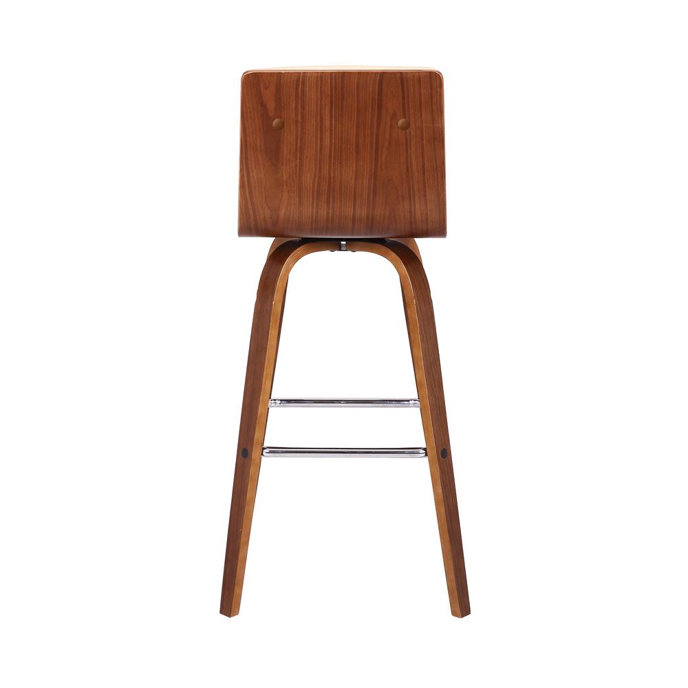 30" Bar Height Barstool in Walnut Wood Finish with Cream Faux Leather. Picture 5