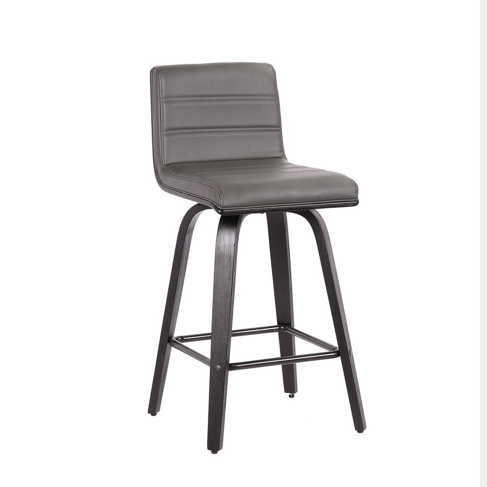 Vienna 26" Counter Height Barstool in Black Brushed Wood Finish with Grey Faux Leather. Picture 1