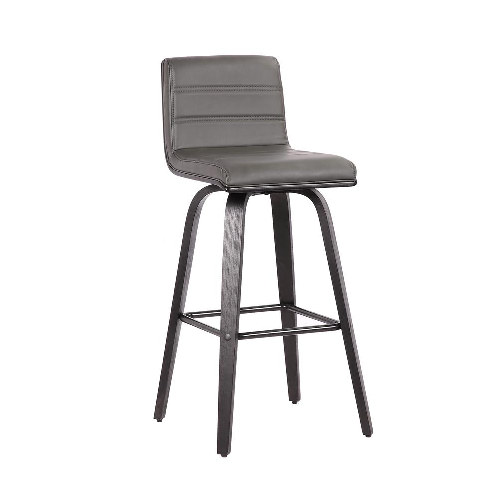 Vienna 30" Bar Height Barstool in Black Brushed Wood Finish with Grey Faux Leather. Picture 1