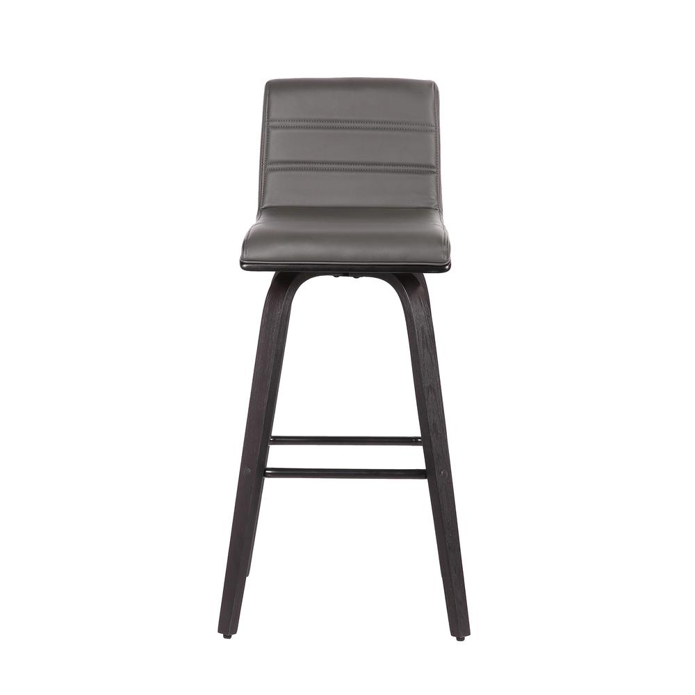 Vienna 30" Bar Height Barstool in Black Brushed Wood Finish with Grey Faux Leather. Picture 3