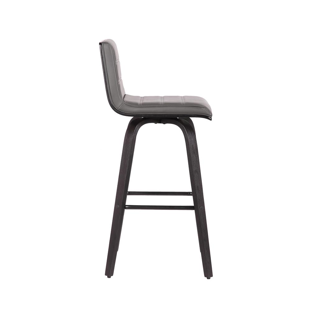 Vienna 30" Bar Height Barstool in Black Brushed Wood Finish with Grey Faux Leather. Picture 4