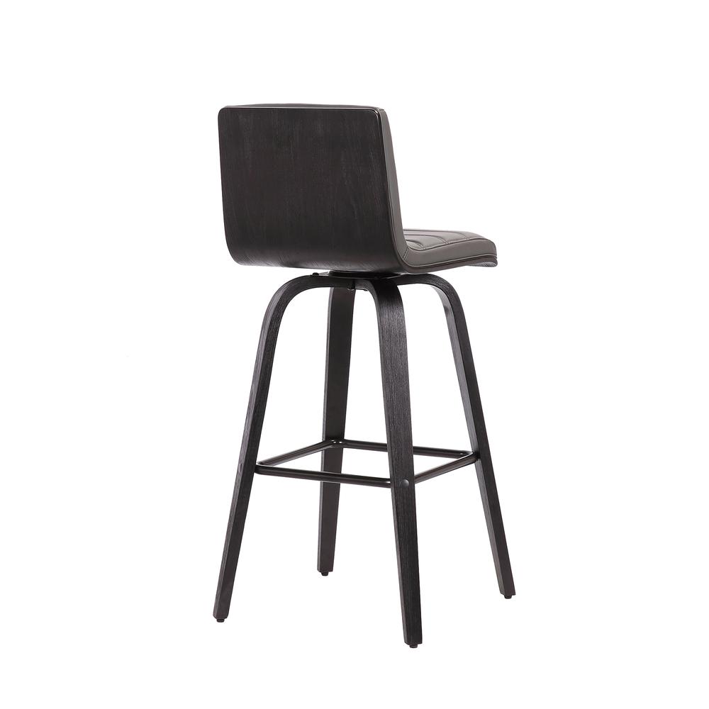 Vienna 30" Bar Height Barstool in Black Brushed Wood Finish with Grey Faux Leather. Picture 5