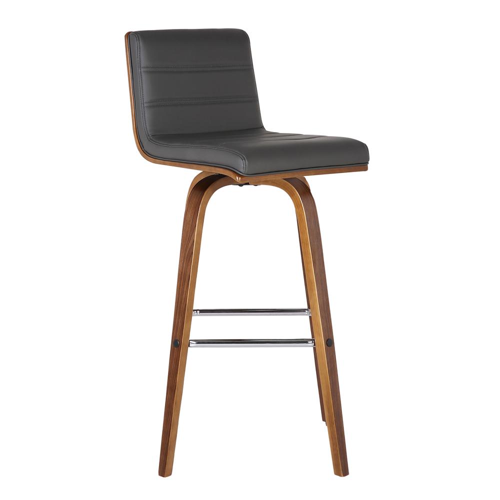 Armen Living Vienna 30" Bar Height Barstool in Walnut Wood Finish with Grey Faux Leather. Picture 1