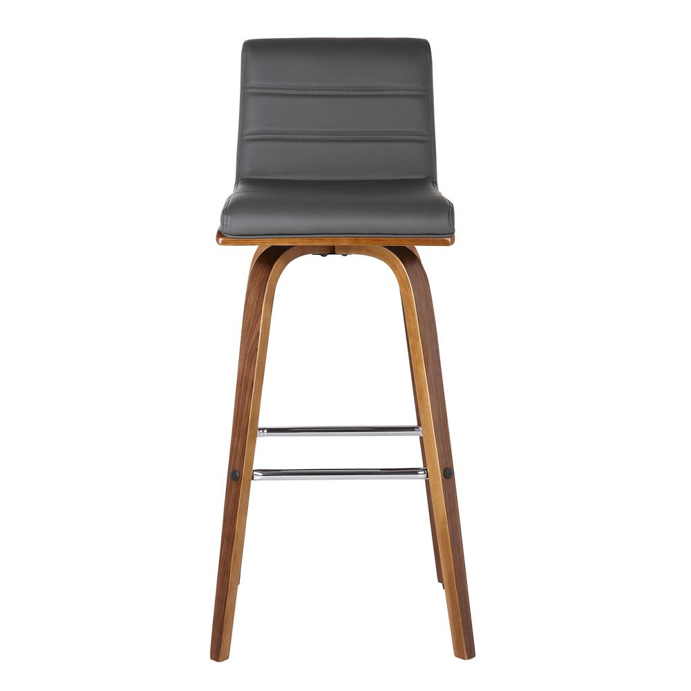 Armen Living Vienna 30" Bar Height Barstool in Walnut Wood Finish with Grey Faux Leather. Picture 3