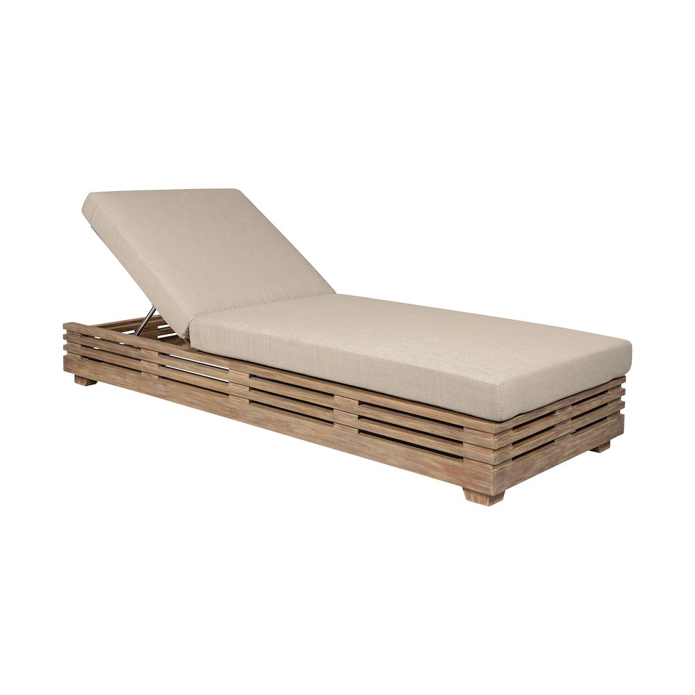 Outdoor Patio Chaise Lounge Chair in Light Eucalyptus Wood. Picture 1