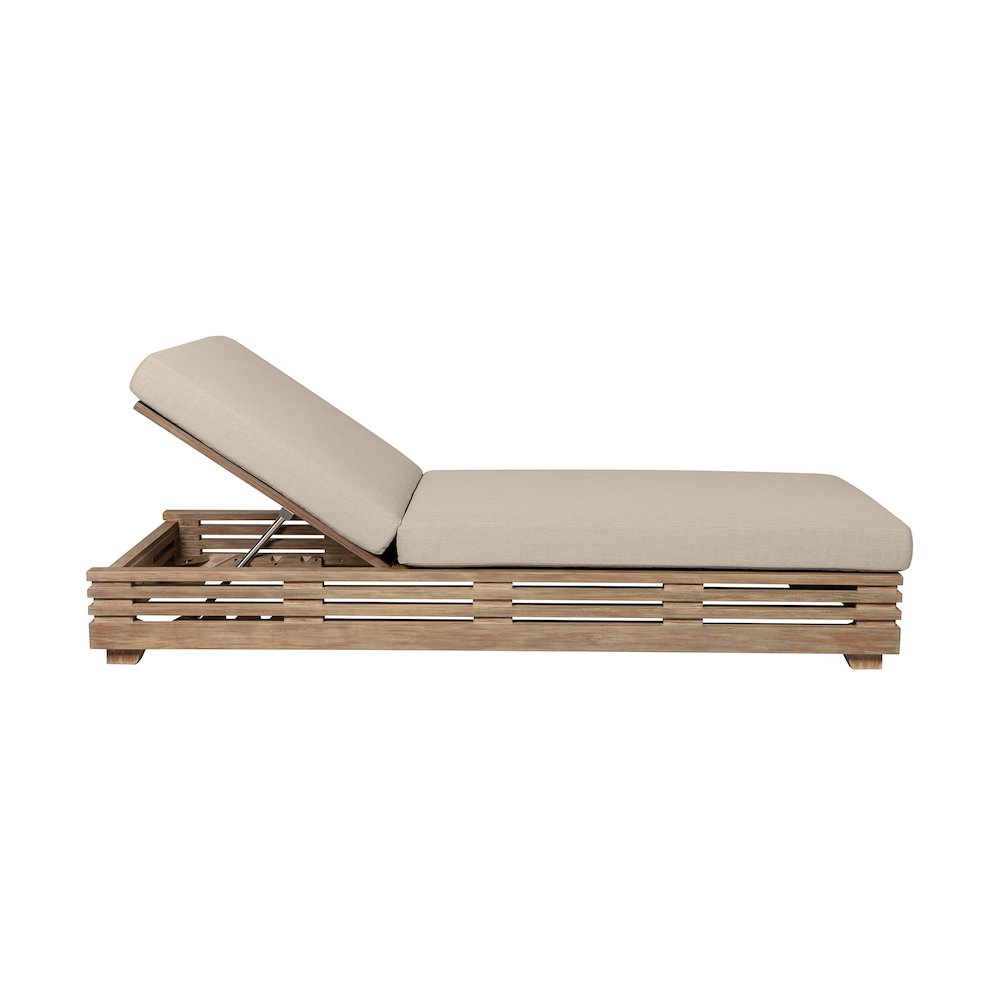 Outdoor Patio Chaise Lounge Chair in Light Eucalyptus Wood. Picture 4