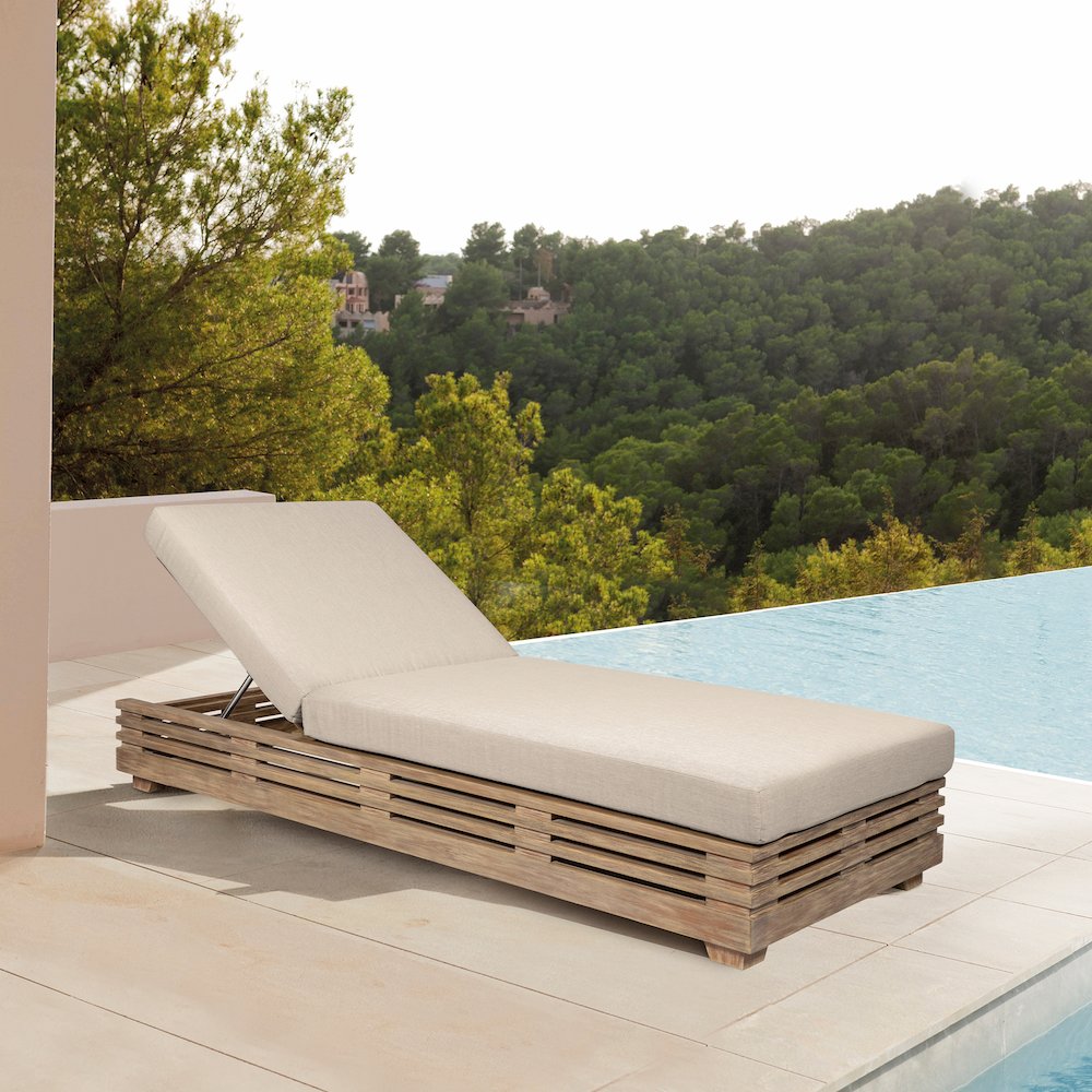 Outdoor Patio Chaise Lounge Chair in Light Eucalyptus Wood. Picture 10