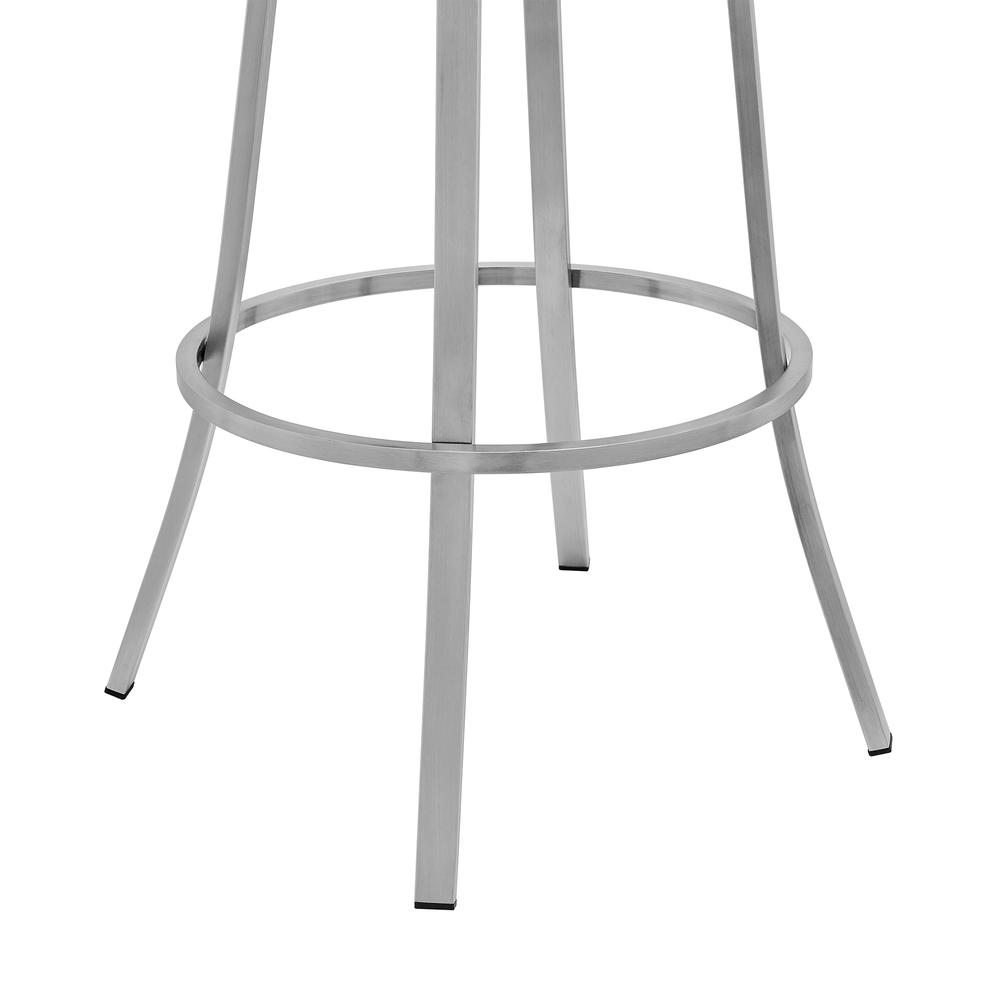 Valerie 30" Bar Height Swivel Modern Black Faux Leather Bar and Counter Stool in Brushed Stainless Steel Finish. Picture 6