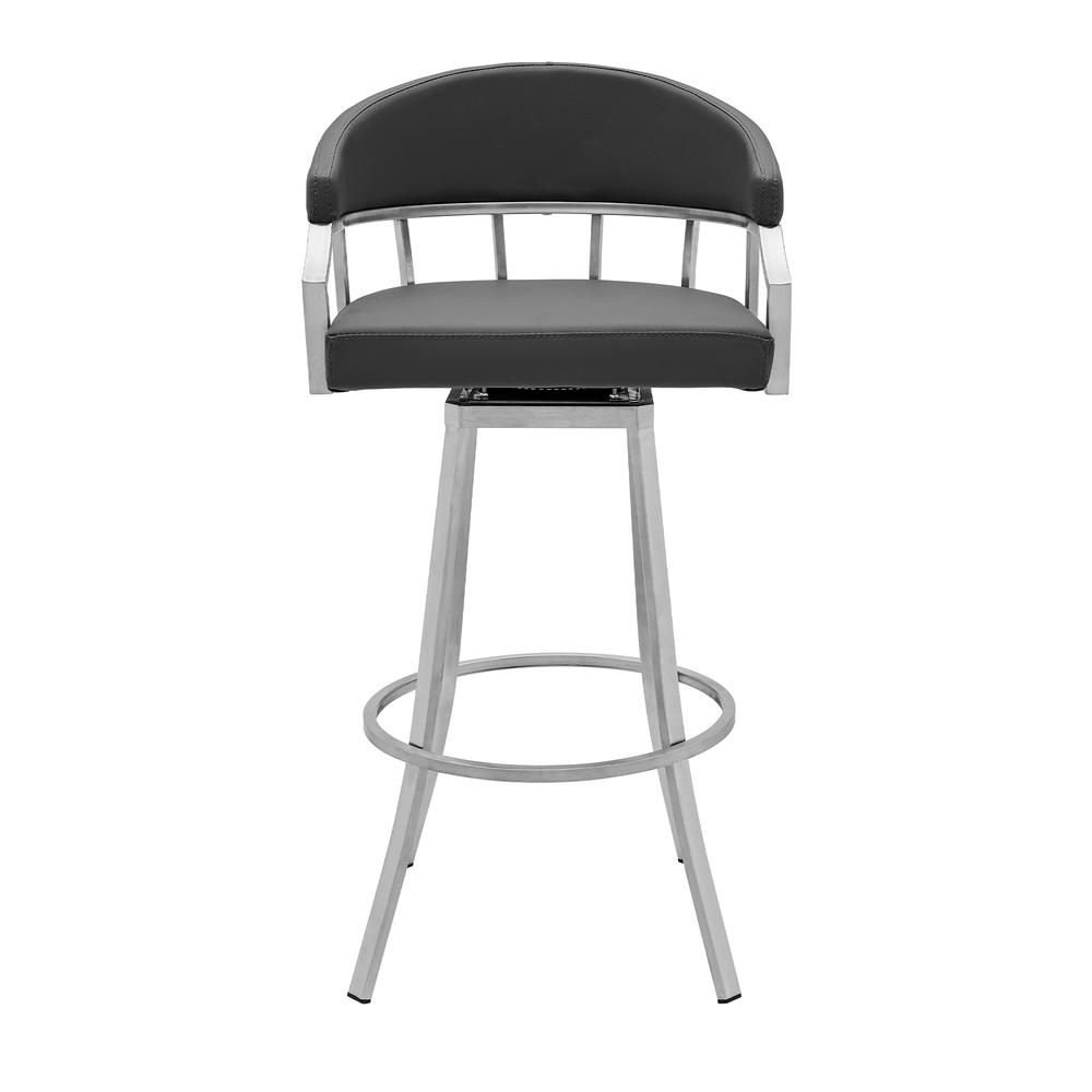 Valerie 26" Counter Height Swivel Modern Faux Leather Bar and Counter Stool in Brushed Stainless Steel Finish. Picture 2