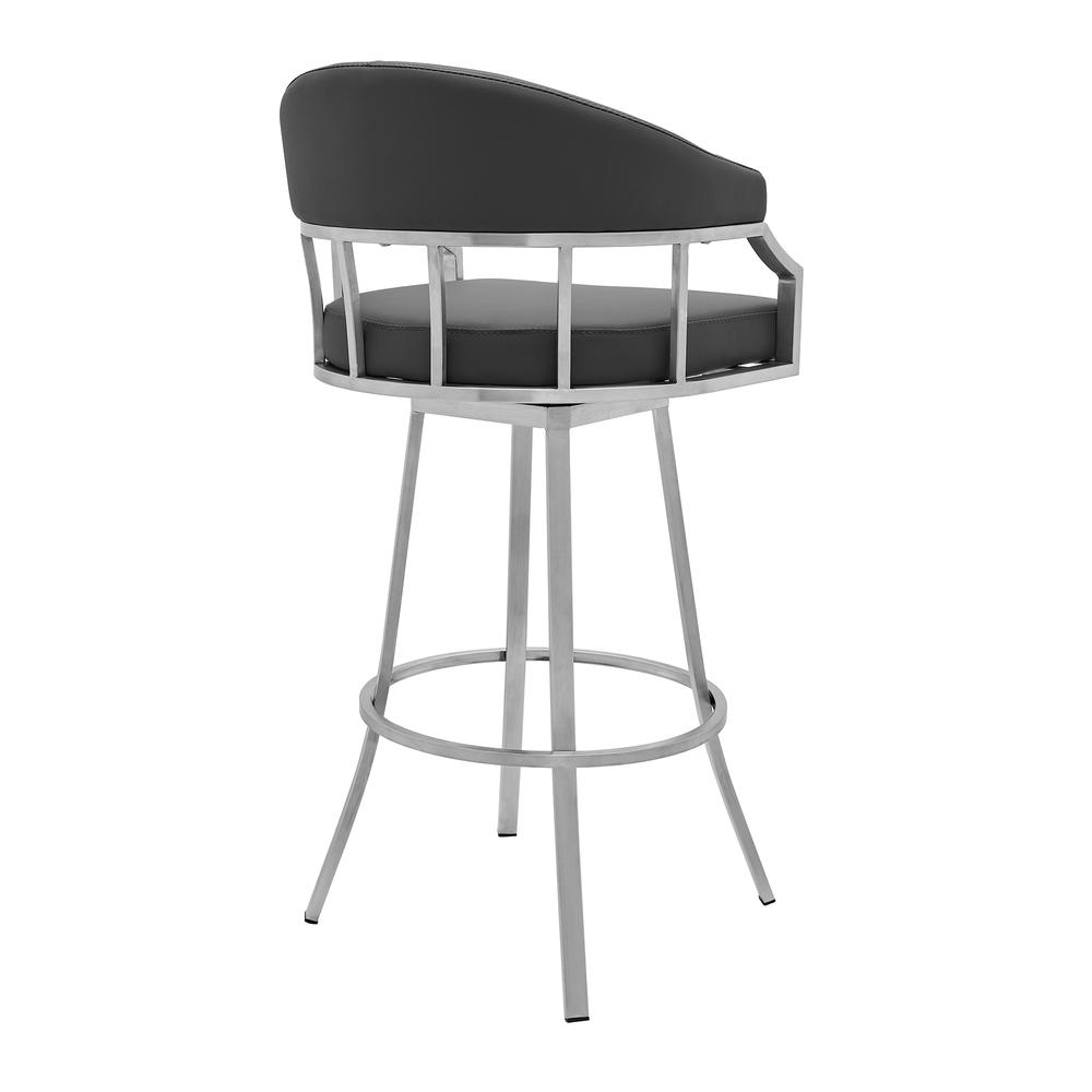 Valerie 26" Counter Height Swivel Modern Faux Leather Bar and Counter Stool in Brushed Stainless Steel Finish. Picture 3