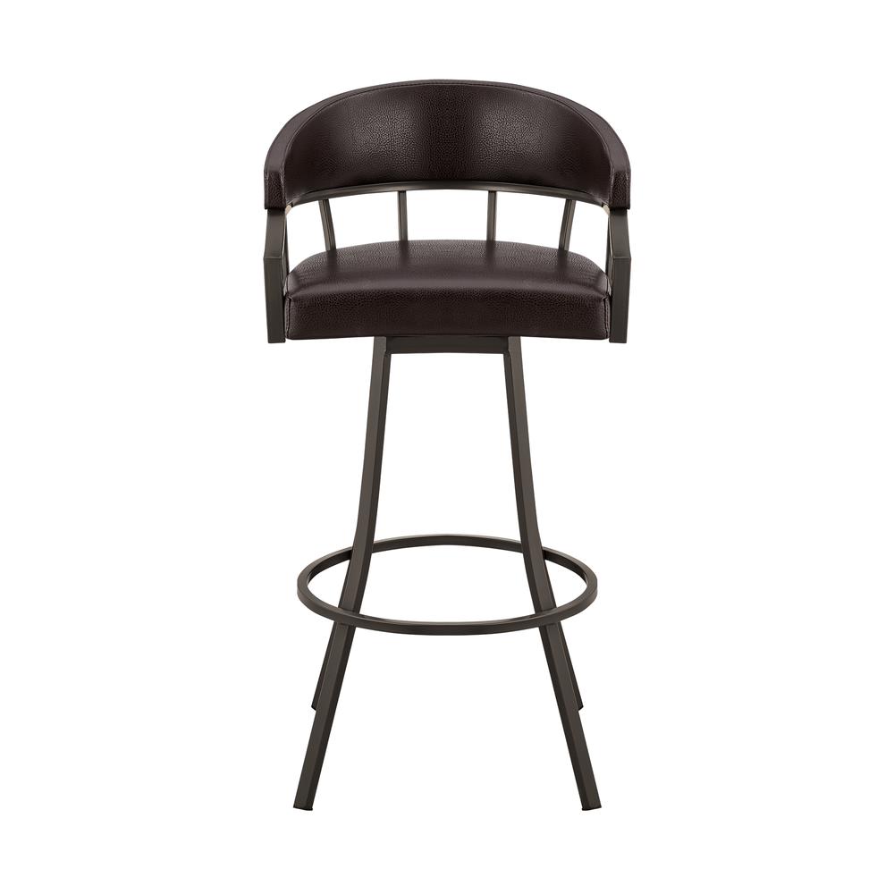 Swivel Brown Faux Leather and Java Brown Metal Bar Stool. Picture 2