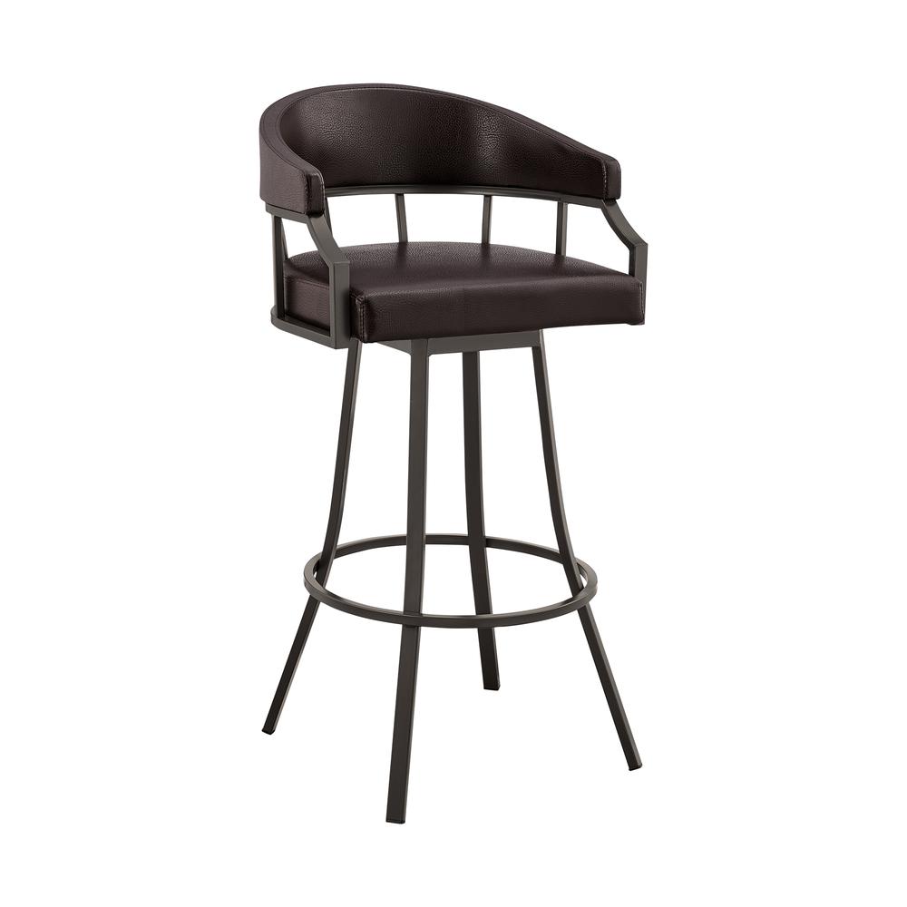 Swivel Brown Faux Leather and Java Brown Metal Bar Stool. Picture 1