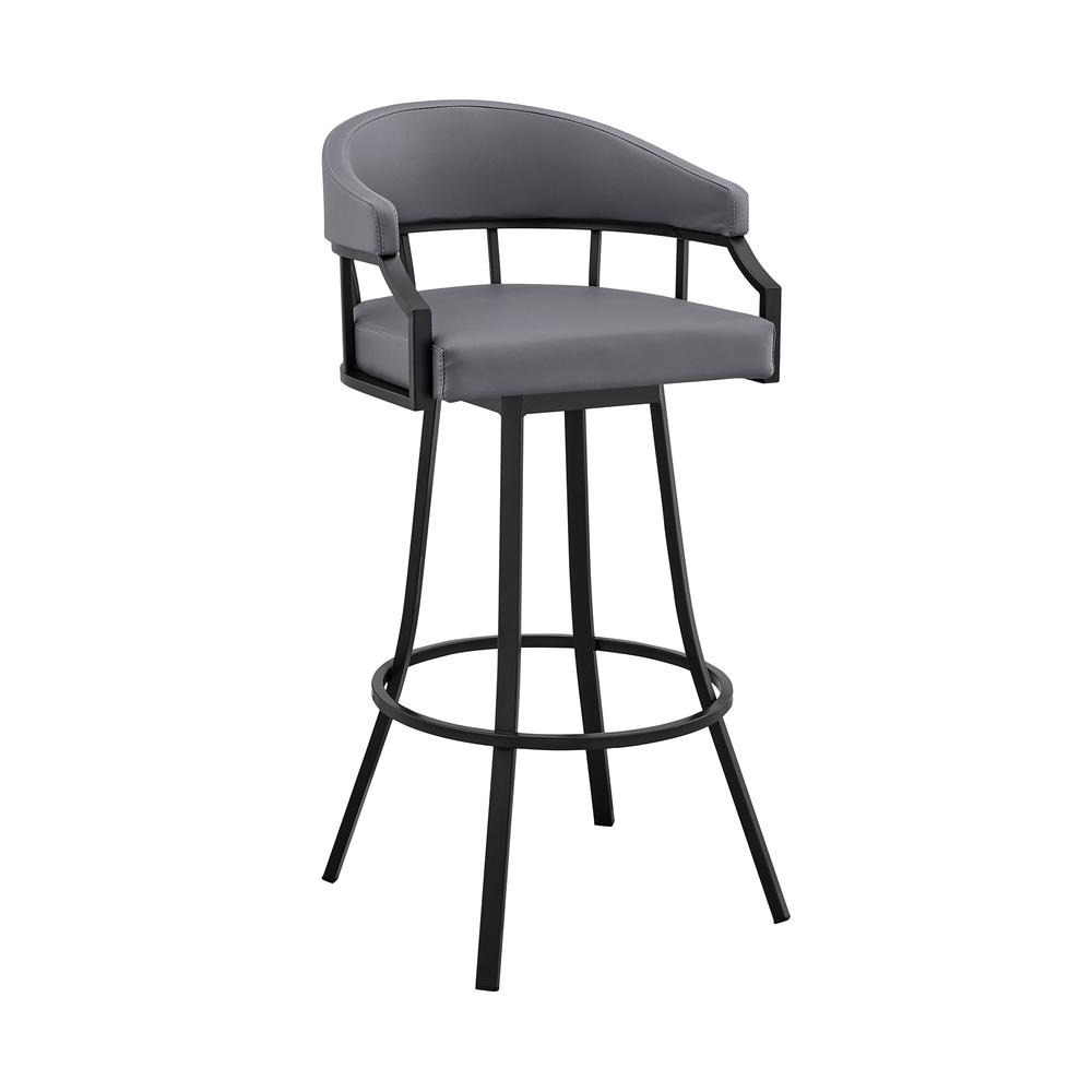 Swivel Slate Grey Faux Leather and Black Metal Bar Stool. Picture 1