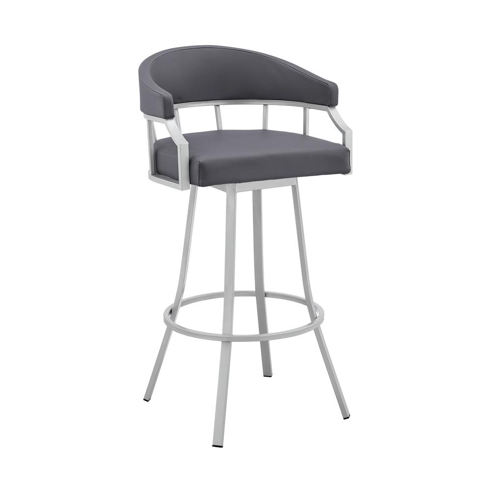 Swivel Slate Grey Faux Leather and Silver Metal Bar Stool. Picture 1