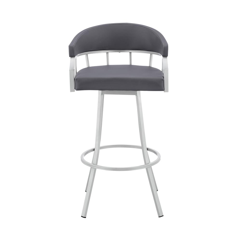 Swivel Slate Grey Faux Leather and Silver Metal Bar Stool. Picture 2