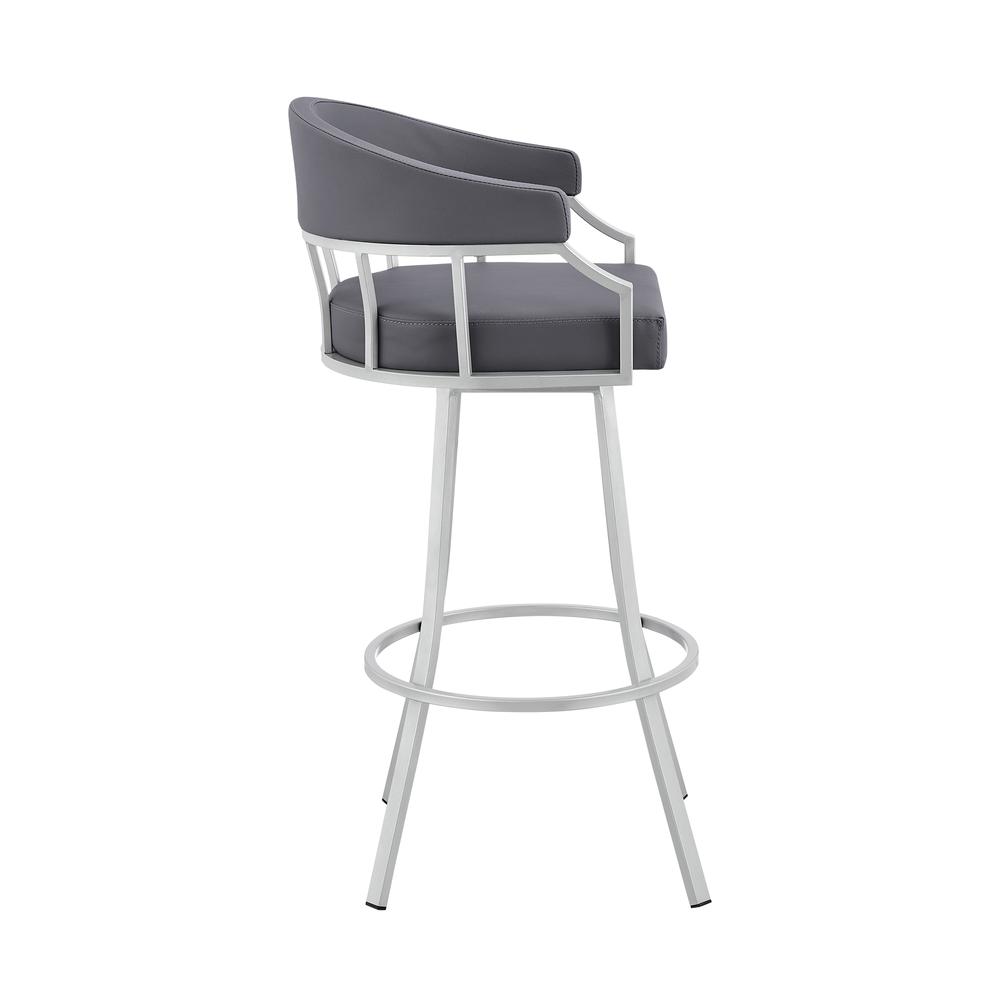 Swivel Slate Grey Faux Leather and Silver Metal Bar Stool. Picture 3