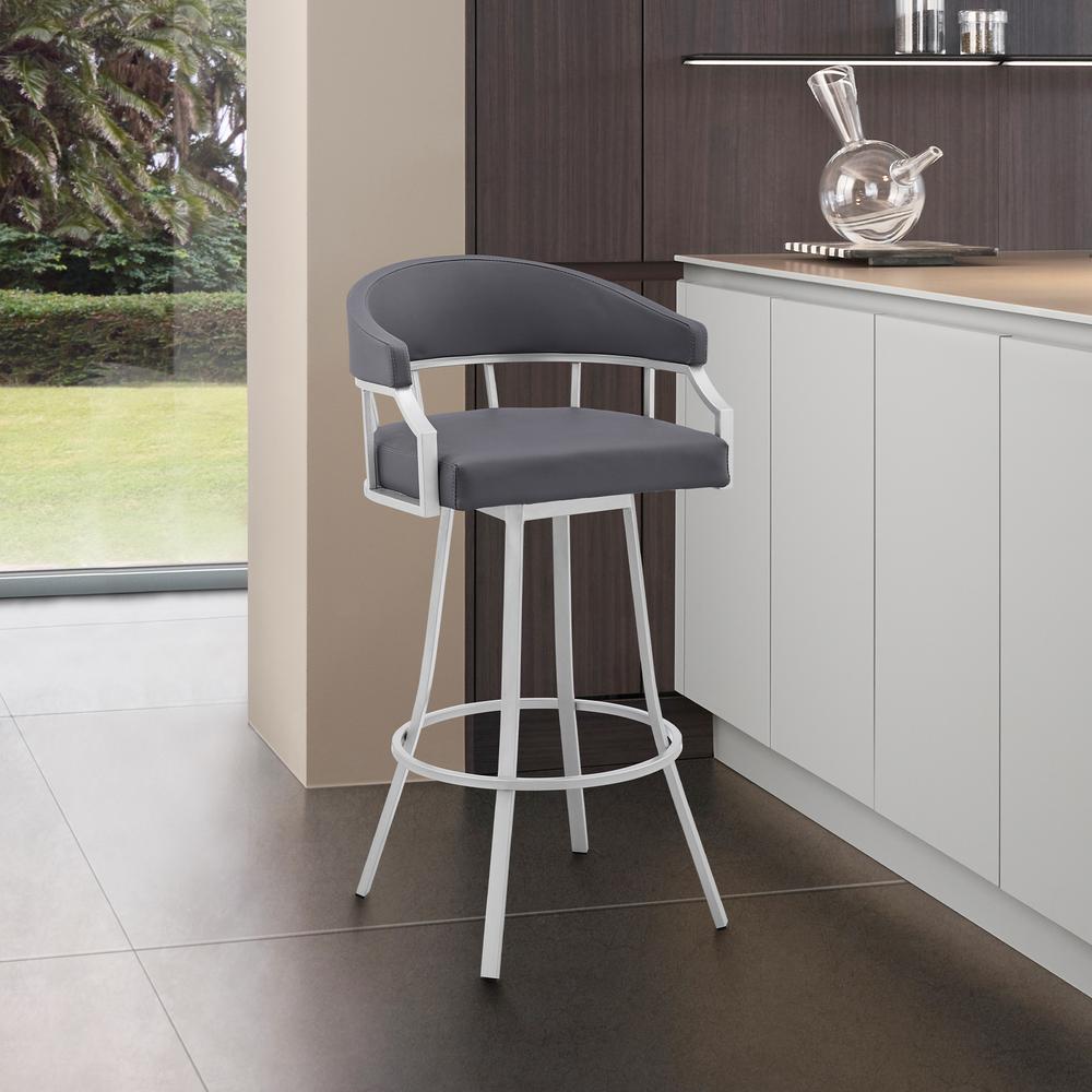 Swivel Slate Grey Faux Leather and Silver Metal Bar Stool. Picture 12