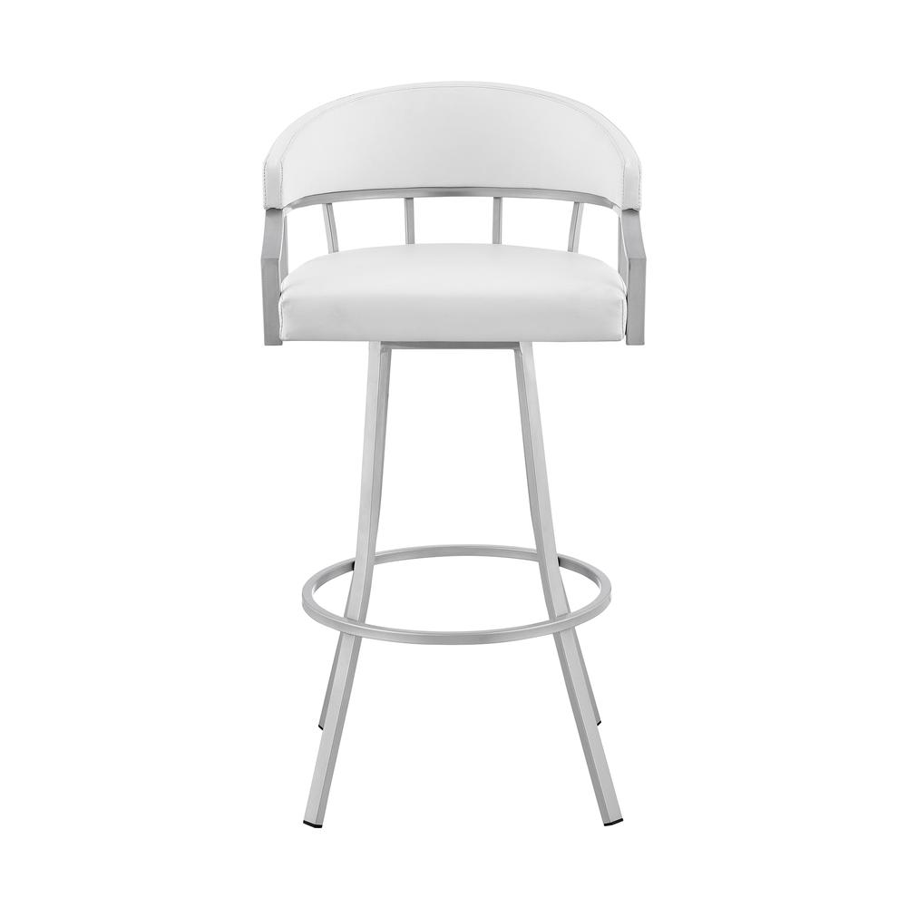 Swivel White Faux Leather and Silver Metal Bar Stool. Picture 2
