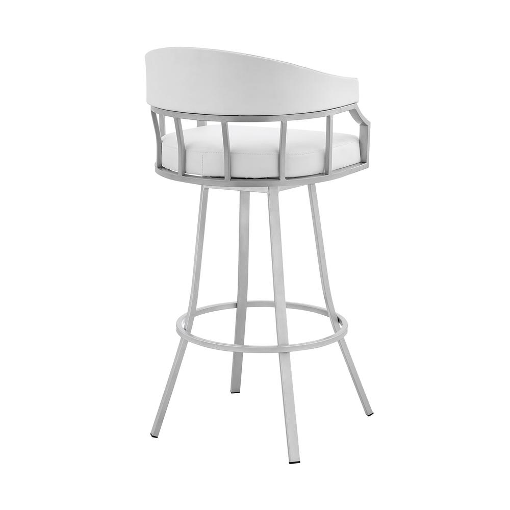 Swivel White Faux Leather and Silver Metal Bar Stool. Picture 4