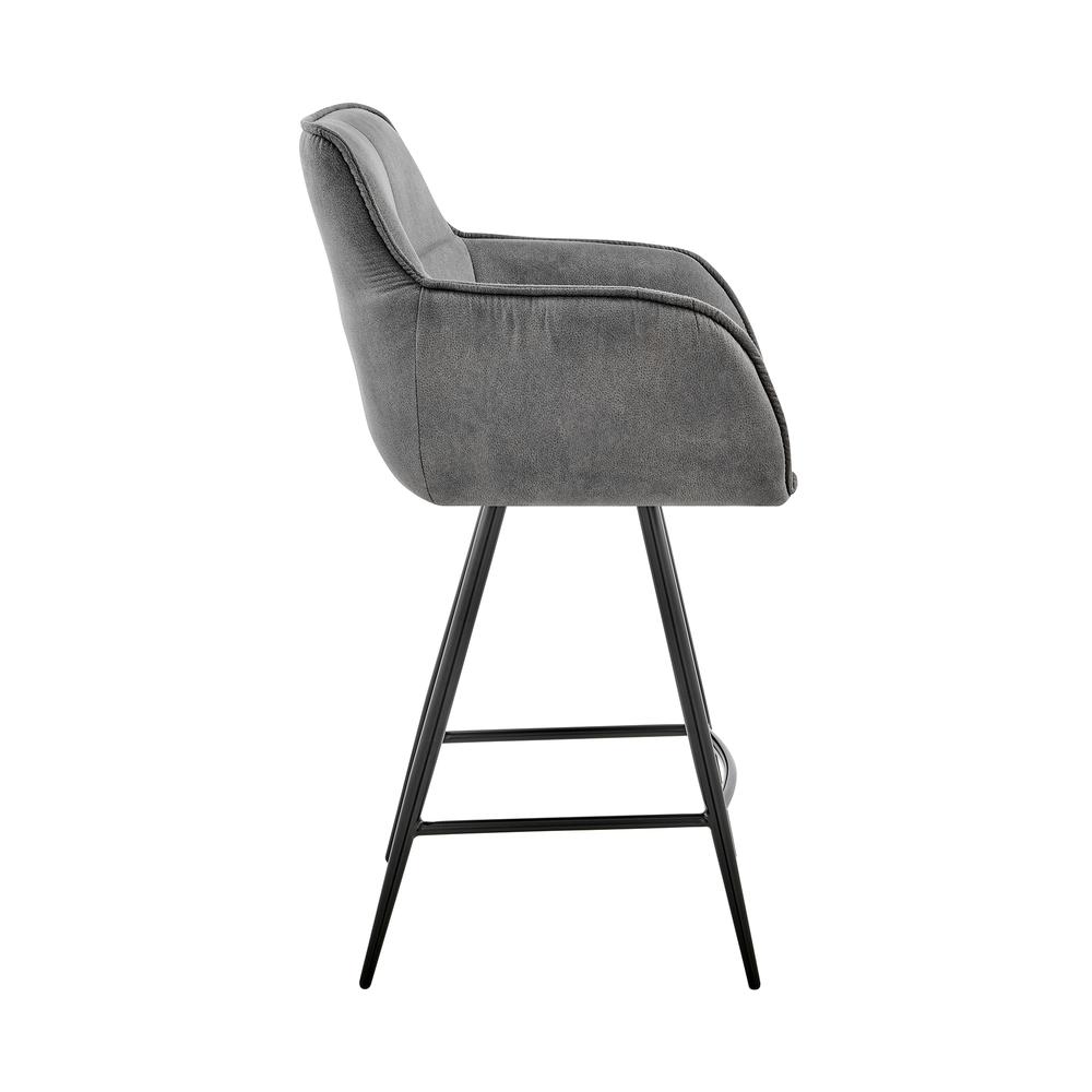 Verona 26" Counter Height Bar Stool in Charcoal Fabric and Black Finish. Picture 2