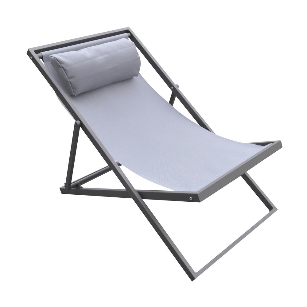 Wave Outdoor Patio Aluminum Deck Chair in Grey Powder Coated Finish with Grey Sling Textilene. Picture 1