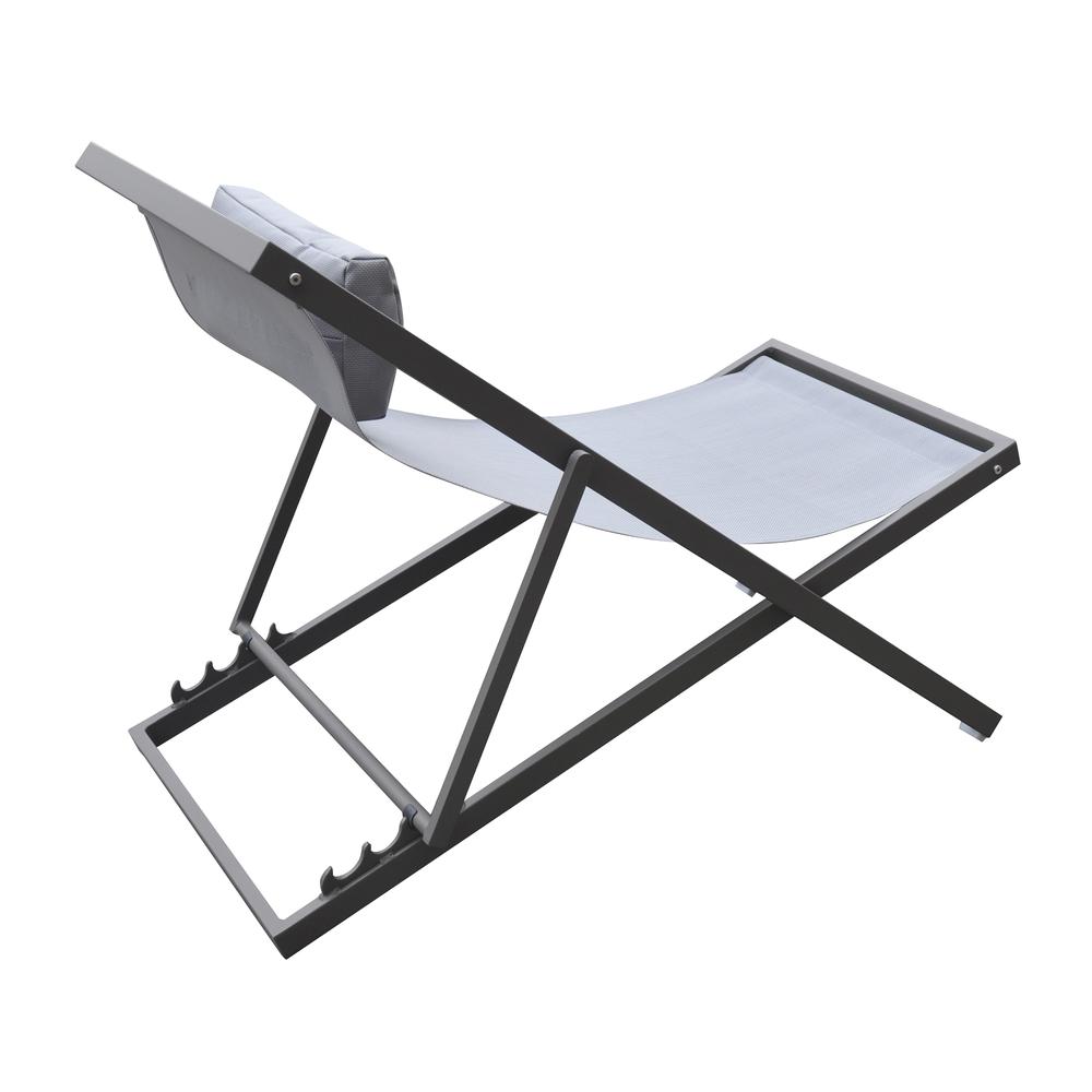 Outdoor Patio Aluminum Deck Chair in Grey Powder Coated Finish with Grey Sling Textilene. Picture 4