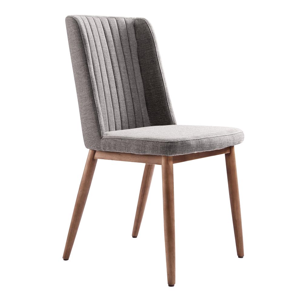Wade Mid-Century Dining Chair in Walnut Finish and Gray Fabric - Set of 2. Picture 1