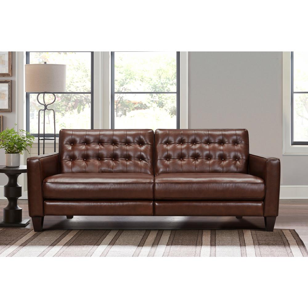 Wesley 81" Leather Power Reclining Tuxedo Arm Sofa, Chestnut. Picture 2