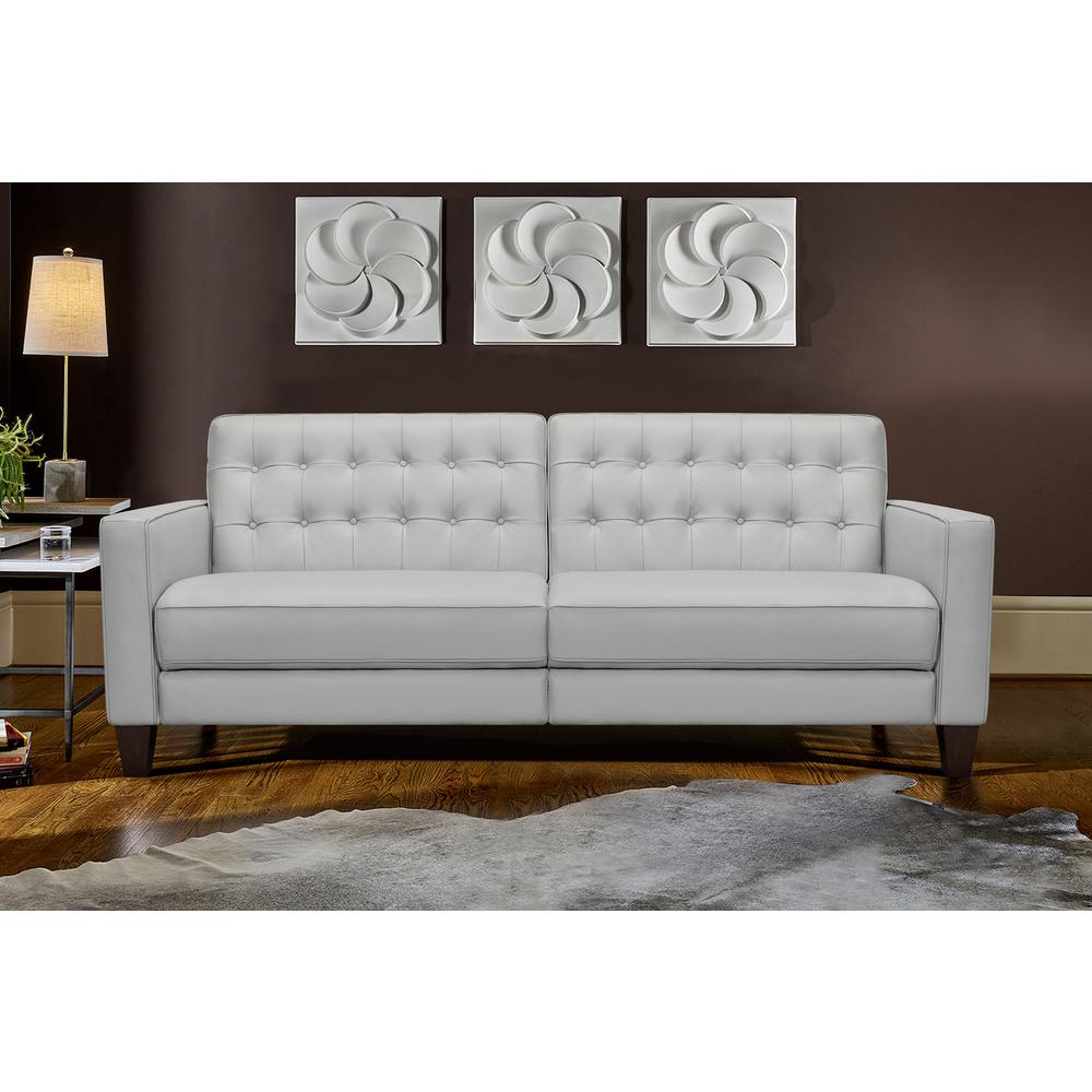 Wesley 81" Leather Power Reclining Tuxedo Arm Sofa, Dove Grey. Picture 2