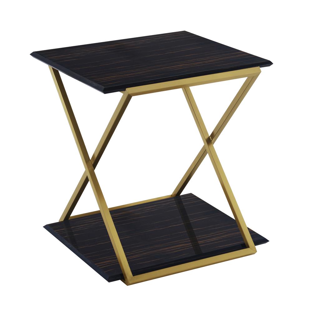 Westlake Dark Brown Veneer End Table with Brushed Gold Legs. Picture 1