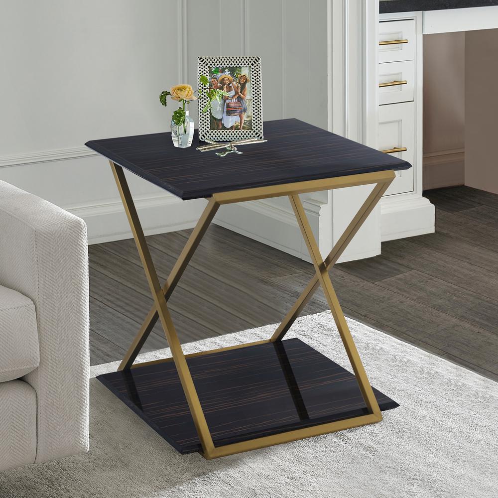 Westlake Dark Brown Veneer End Table with Brushed Gold Legs. Picture 2