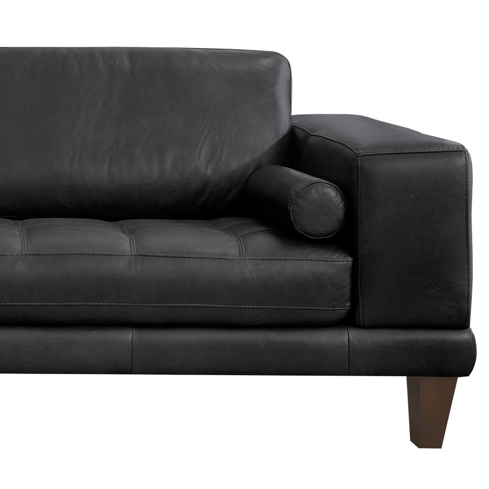 Armen Living Wynne Contemporary Sofa in Genuine Black Leather with Brown Wood Legs. Picture 3