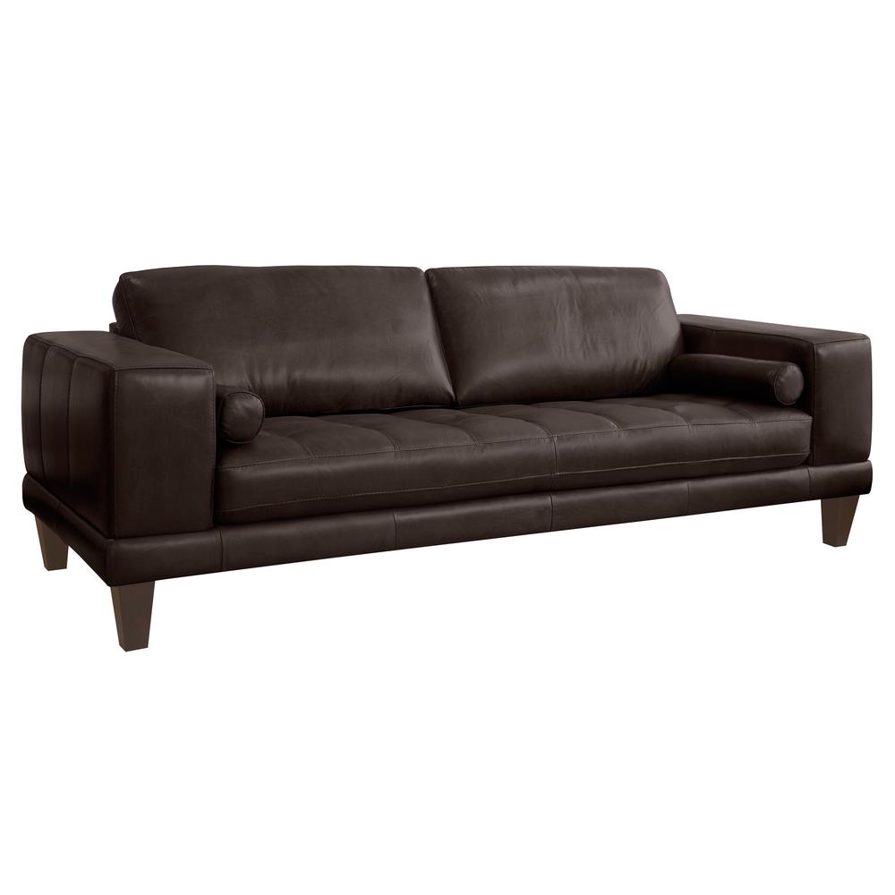 Armen Living Wynne Contemporary Sofa in Genuine Espresso Leather with Brown Wood Legs. Picture 2