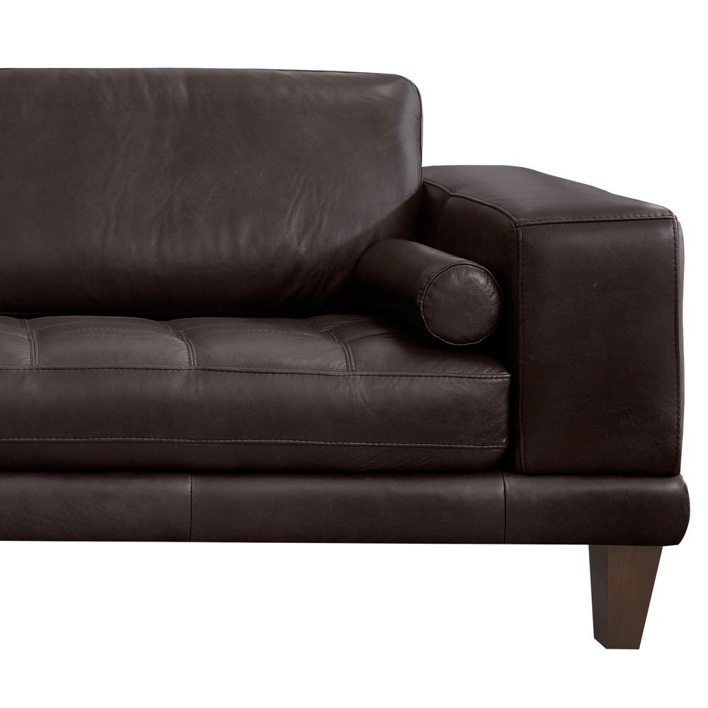 Armen Living Wynne Contemporary Sofa in Genuine Espresso Leather with Brown Wood Legs. Picture 3